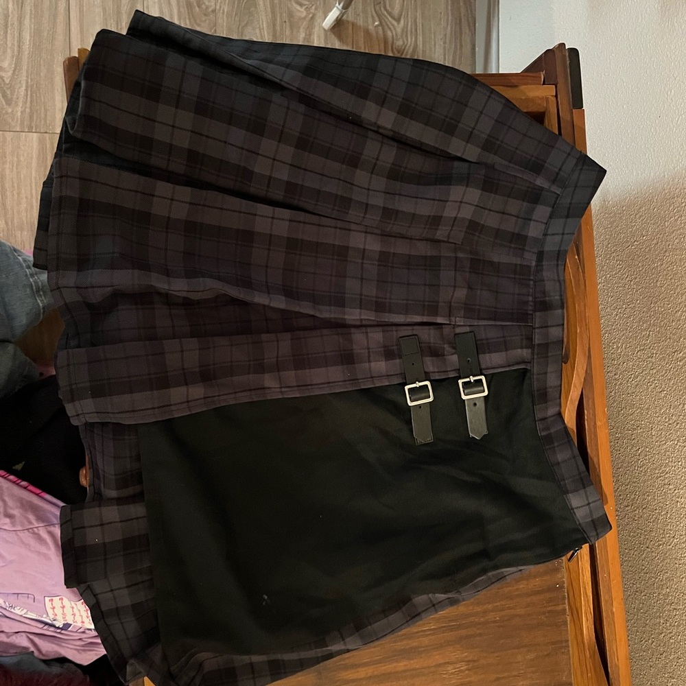 Hot Topic Black Plaid Mini Skirt with Buckles